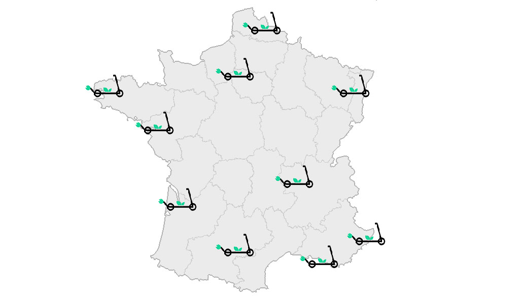Carte de France des réparations de trottinettes électriques